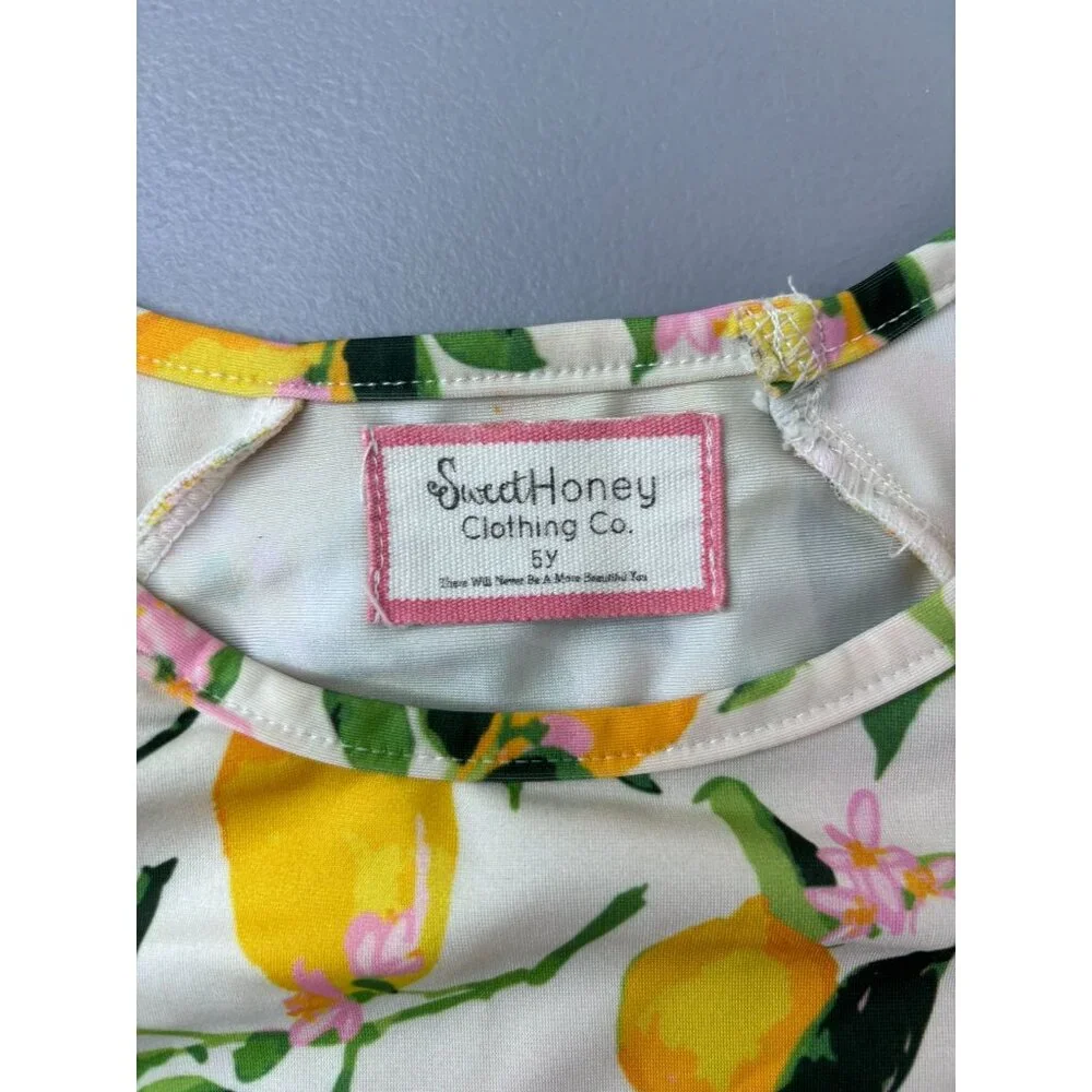 Sweet Honey 5Y girls lemon print long‎ sleeve swim rash guard top